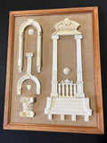 Architectural Archive No. 01, dated 20 July 2026, with a hand-cast grand staircase, arched surround and Corinthian capital on woven hessian